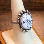 WHITE BUFFALO Turquoise Sterling Silver Cabochon Navajo Handmade Ring Adjustable Photo 1