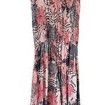 Self Contrast Peony Print Cotton Midi Dress XS Pink Photo 0