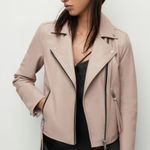 All Saints 8 Dalby Slim-Fit Leather Biker Jacket Misty Pink Zipper Moto Boho Photo 0