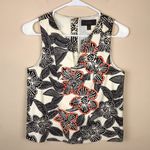 J.Crew  Women’s Floral Print Orange Rhinestones Split Neck Sleeveless Blouse Photo 0