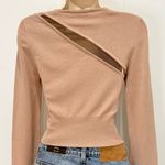 H:ours Jacklyn Sweater Cutout Mesh Cropped Neutral Tan Small Revolve Chic Edgy Photo 6