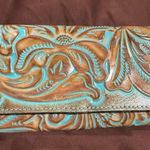 Patricia Nash  Embossed Leather Clutch in Turquoise and Brown Photo 0
