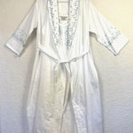 Laura Ashley  Nightgown Robe Set Womens M/L White Cotton Floral Embroidered VTG Photo 0