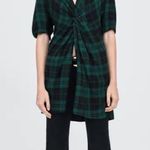 ZARA Green Draped plaid top with slit open front Size XS Photo 1
