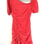 Peach Love California Dress Asymmetric Neck Embroidered Ruffle Ruched Orange M Photo 0