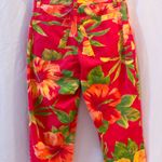 Ralph Lauren Ralph by Red Floral Hibiscus Cropped Capri Pants Photo 1
