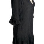 Cupshe Button Up Sheer Swim Cover Up Dress M Black Short Sleeve Ruffle V Neck Photo 2