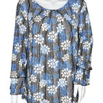 Karl Lagerfeld Shirt Women Medium Blue Floral Pleated Neck Blouse Career Casual Photo 0