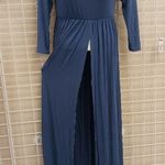 Mother Bee Women's Off Shoulder Maternity Gown For Photo Shoots Size Medium Blue Photo 5