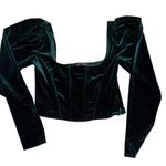 ZARA  Velvet Corset Top Green Square Neck Long Puff Sleeve Cropped Women M Photo 2