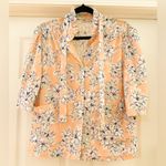 Cape Cod Match Mates Vintage Floral Ruffle Tie Collar Button Up Short Sleeve Top Orange Size M Photo 4