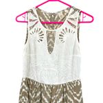 Anthropologie Size 0 Sleeveless Lace Embroidered Maxi Dress Tan & White Pattern Photo 2