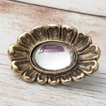 Vintage Brooch / Pin Ballou Reed Oval Shape Flower Clear Gem Antique Gold Tone Photo 0