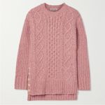 Alex Mill Button Side Aran Cable Knit Merino Wool Sweater in Dried Rose Pink Size XXL Photo 2