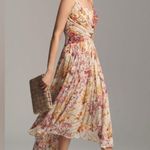 Anthropologie By  Ruched Square Neck Midi Dress Floral Size 6 Cream Coquette Chic Photo 0
