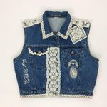 Vintage Embellished Cropped Denim Vest | Size M/L Blue Size L Photo 6