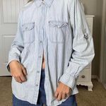 Gloria Vanderbilt Blue and white striped button up shirt with a western vibe and metal grommet Photo 0