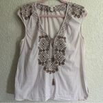 J.Crew  Pale‎ Pink Brown Embroidered Cotton Poplin Boho Top Tie Front MEDIUM Photo 9