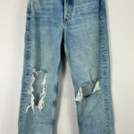 Mango MNG Denim Straight Jeans Sz 4 Light Wash Distressed 90s Y2K Grunge Indie Sleaze Photo 0