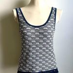 Minnie Rose Knit Linen Blend Navy White Tank Top w Fringe Size XS Photo 0