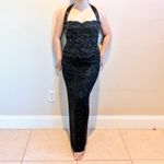 Vintage Nite Line Silk Halter Evening Gown Dress S Black Beaded Sequin Art Deco Photo 1