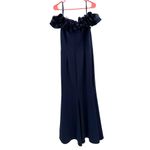 XScape Dress Size 14 Ruffle Off The Shoulder Slit Formal Evening Gown Navy NWT Photo 4