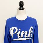 PINK - Victoria's Secret Victorias Secret PINK Royal Blue White Script Print Logo Long Sleeve T Shirt XS Photo 1