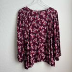 a.n.a . Maroon Floral Blouse 3/4 Balloon Sleeve XXL Photo 4