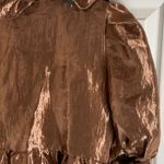 Topshop Metallic Puff Sleeve Mini Wrap Dress In Copper Size 8 Photo 9
