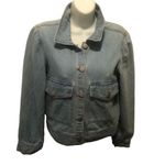 Lulus  Classically Cool Light Wash Denim Jacket M Puff Sleeve Light Wash Pockets Photo 3