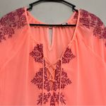 American Eagle Boho Blouse, Tunic Style Sheer Coral Pink Top, Tie Front, Size XS Photo 5