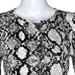 EXPRESS  Shirt Womens Small Black Gray Snake Print Blouse Puff Sleeves Reptile‎ Photo 4