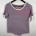 Talbots Tee XS Red Blue Striped Linen Blend Coastal Preppy Nautical Patriotic Photo 0