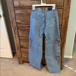 Trendy Blue Wide Leg Jeans with Leopard Accents Size XS Photo 1