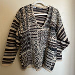 Vintage‎ Grandma Knit Sweater Sz Small Oversized Patchwork Striped Cozy Cabin Brown Photo 0