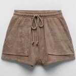 ZARA Tan Terrycloth Shorts Set Photo 1