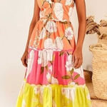 Farm Rio  Neon Tiered Garden Midi Dress Sz. L Photo 0