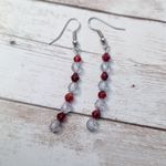 Earrings For Pierced Ears Curved Beads Red & Clear Photo 0