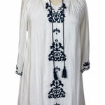 Chic Connection Embroidered New Tunic Dress White Navy Tassel Women’s Size XL Photo 0