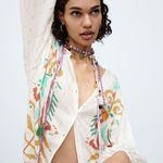 ZARA NEW PRINTED BLOUSE OYSTER WHITE LONG SLEEVE TOP METALLIC BUTTON FRONT SZ XS Photo 5