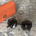 Tory Burch Round Geometric Sunglasses With Case, Black / Gold, Retro Photo 15