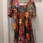 Maude Vivante Womens Red Green Floral Tropical Tier Ruffle Dress Size Xl Pockets Photo 0