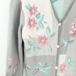 Floral Cottagecore Knit Cardigan Sweater Womens Grannycore Pastel Vintage Gray Size XL Photo 1