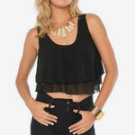 Iris Woman’s Black Chiffon Ruffle Flowy layered crop tank top. Size M. Photo 0