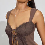 Garage NWOT  Flyaway Lace Rib Top in Brown Photo 0