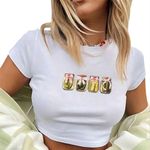 SheIn White Crop Top with Pickle Jar Design. Size XS. Photo 0