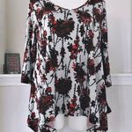 NEW JPR Floral Knit Handkerchief Hem Sweater Blouse, Red Plus Size 1X New w/Tag Photo 0