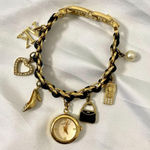 Anne Klein  Early 2000's Black & Gold Toned Charm Watch Bracelet Photo 0