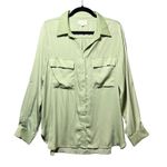 MELLODAY Green Button Front Blouse Roll Tab Sleeves Pockets Large Relaxed Fit Photo 0