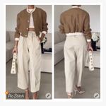 ZARA  Barrel Leg Cargo Chino Pants Tan Photo 3